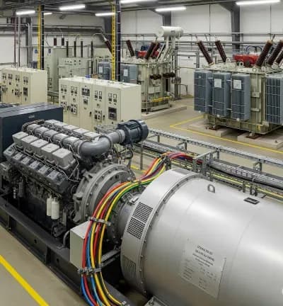 Fotografía del diseño de una planta eléctrica que se ubica dentro de una bodega grande de una industria