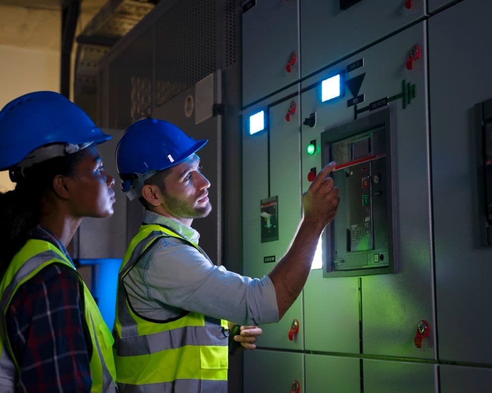 ingenieros revisando instalaciones electricas y paneles para optimizacion del consumo en industria.jpg